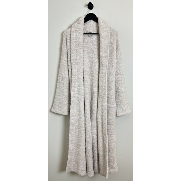 BAREFOOT DREAMS CozyChic Adult Robe in Heathered Stone / White Size 2 - Picture 2 of 8